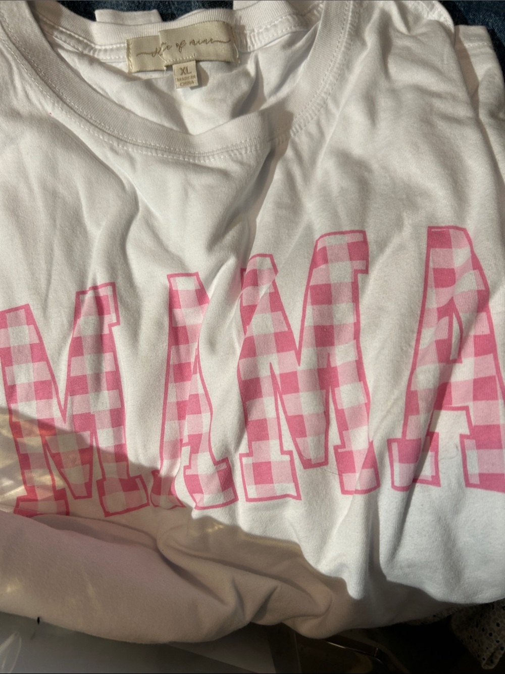 State of Mind White Short Sleeve Tee with Pink Gingham Graphic